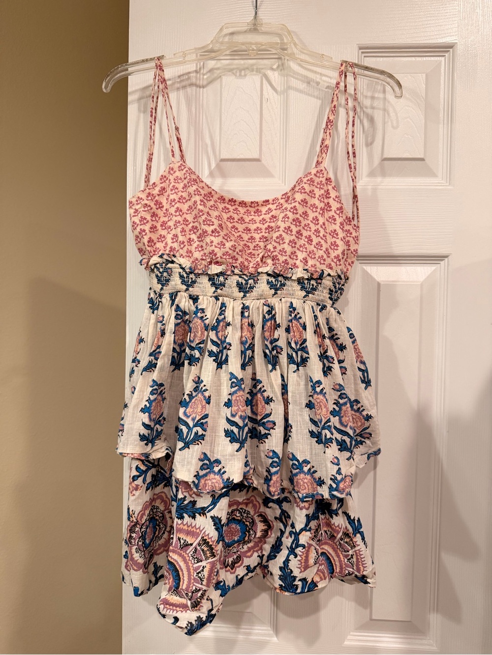 Floral Pink & Cream Tiered Mini Dress
